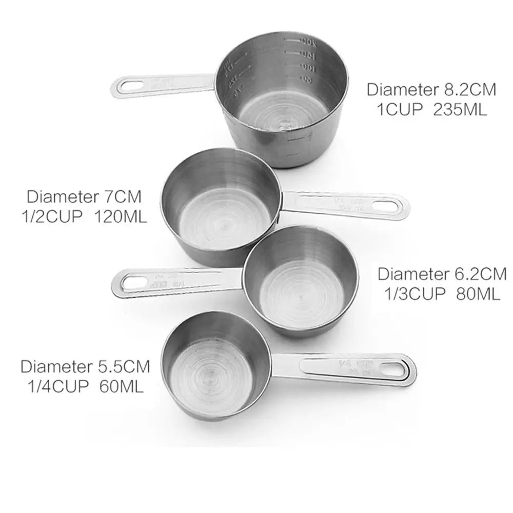 4 Pcs/Set Stainless Steel Measuring Cups Spoon Household Baking Flour Scoop Kitchen Gadgets Measuring Tool
