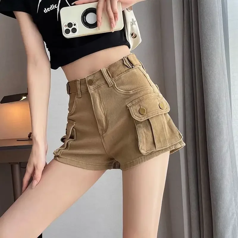 

Streetwear Short Jean Pants Woman Wide Cargo With Pockets Denim Shorts for Women Designer To Wear 2000s Clothes Y2k Elasticty XL