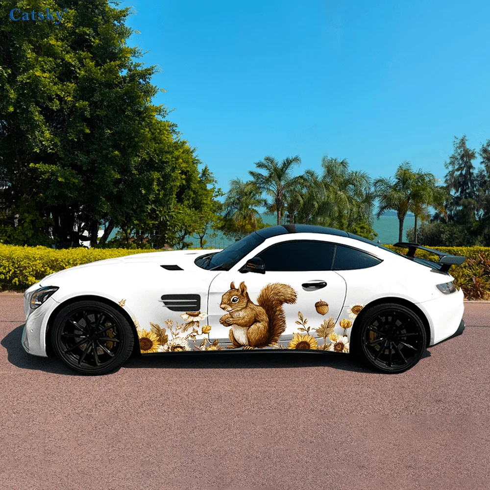 

Sunflower Flowers Squirrels Car Side Sticker Decor,PVC Waterproof Scratch Resistant Decal,Car Protection,Auto Accessories Gift