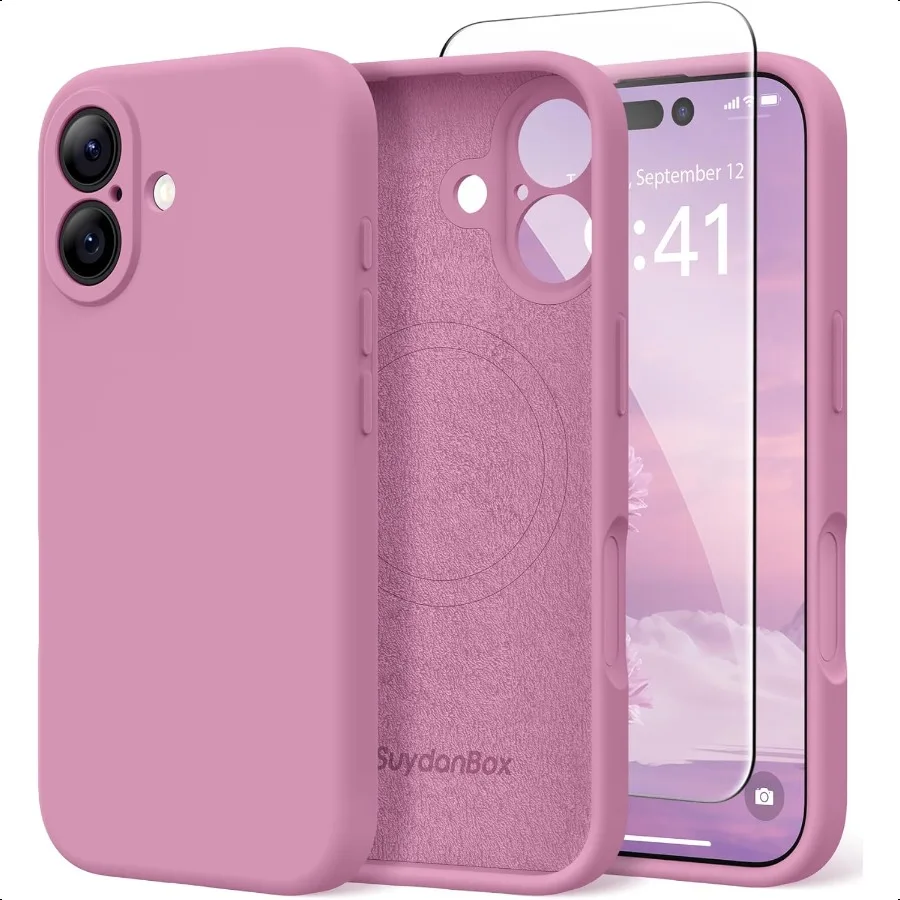 

Магнитный чехол для iPhone 17, совместимый с MagSafe [полная защита камеры][Защитная пленка для экрана] Силиконовый противоударный защитный P