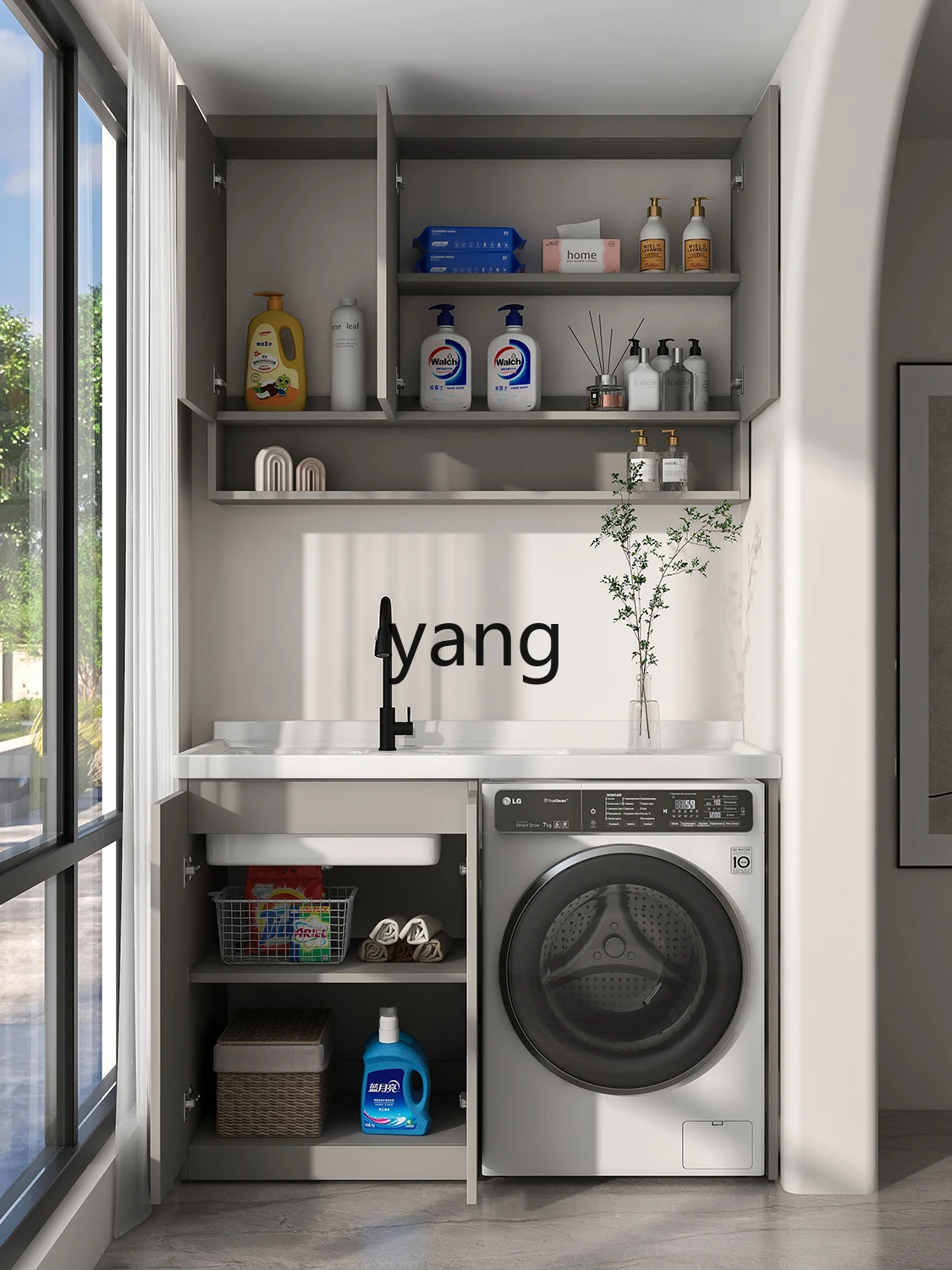 Yjq Honeycomb Aluminum Cabinet Balcony Washing Machine Cabinet Combination Wash Basin with Washboard Integrated