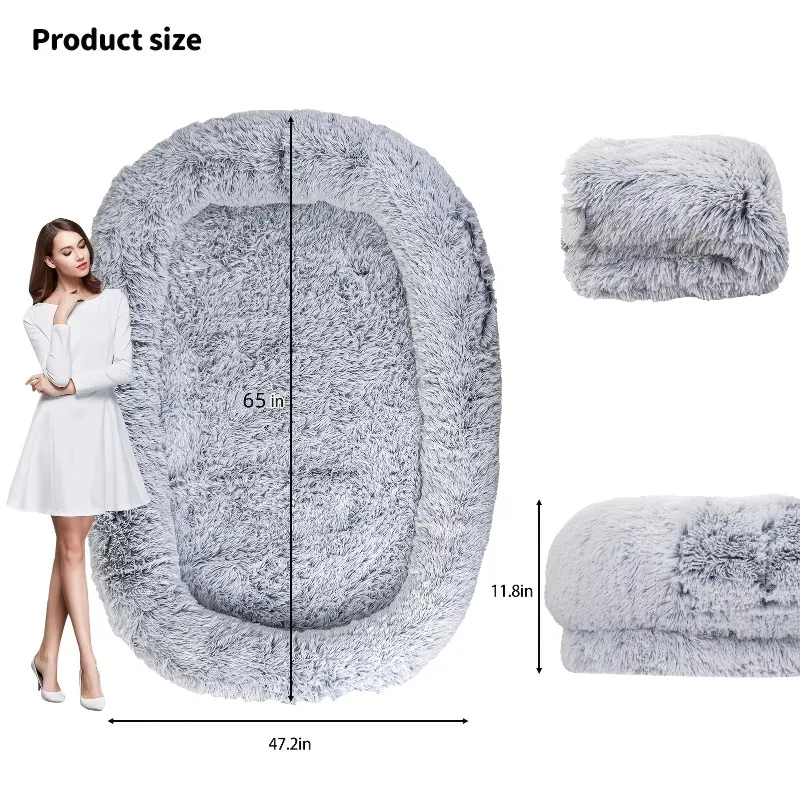

Orthopedic Egg Shaped Adult Dog Bed Washable Faux Fur Pet Bed with Removable Cover and Portable Handle for All Dog Sizes