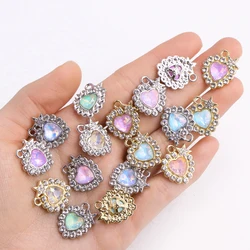 10Pcs Shining Gold Silver Color Alloy Crystal Zircon Love Heart Pendant Women's Necklace Earrings Charm DIY Craft Material
