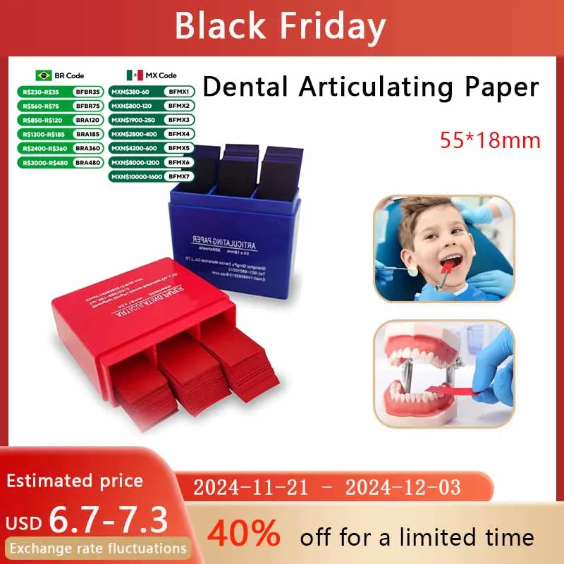 Dental Articulating Paper 300 PCS, Plastic Dispenser Blue 100 Micron Bite Articulating Paper & Film Doubled Side 55 x 18 x 0.1mm