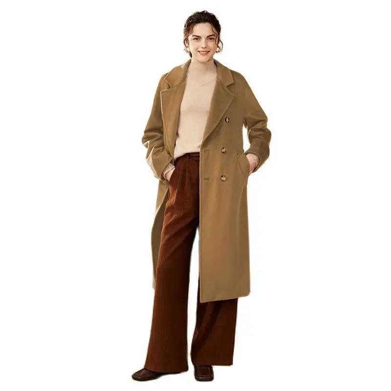 2024 High-End New Women's Coat Autumn and Winter Camel Wool% Reversible Woolen Coat Handmade Long Wild Women's Clothing