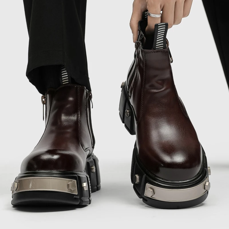 

Высококачественные модные новые рабочие ботинки больших размеров в уличном стиле на толстой подошве и плоском каблуке с боковой молнией для мужчин