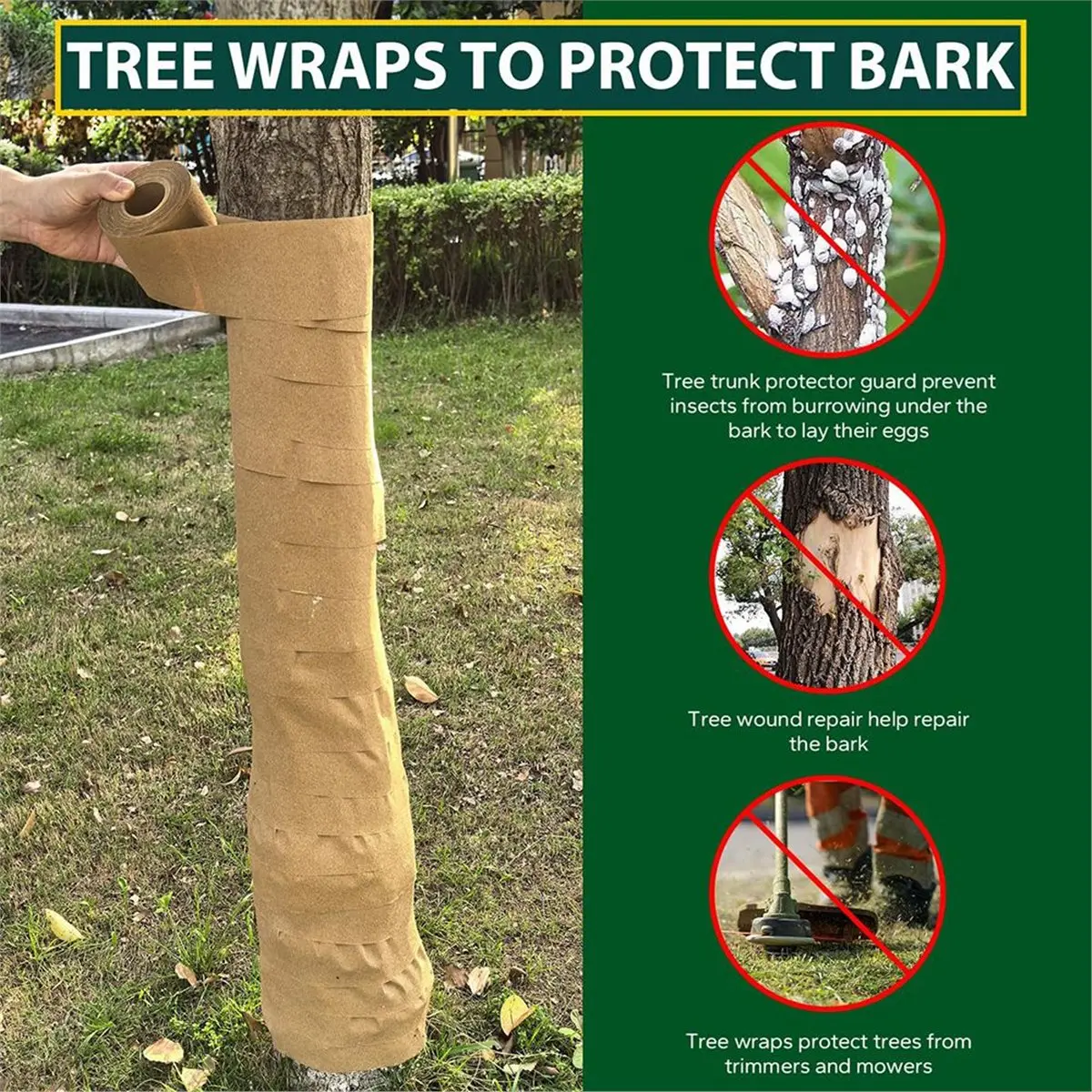 295ft Paper Tree Wraps for Bark Protection, Tree Wrap for Damaged Bark for All Seasons and Animals