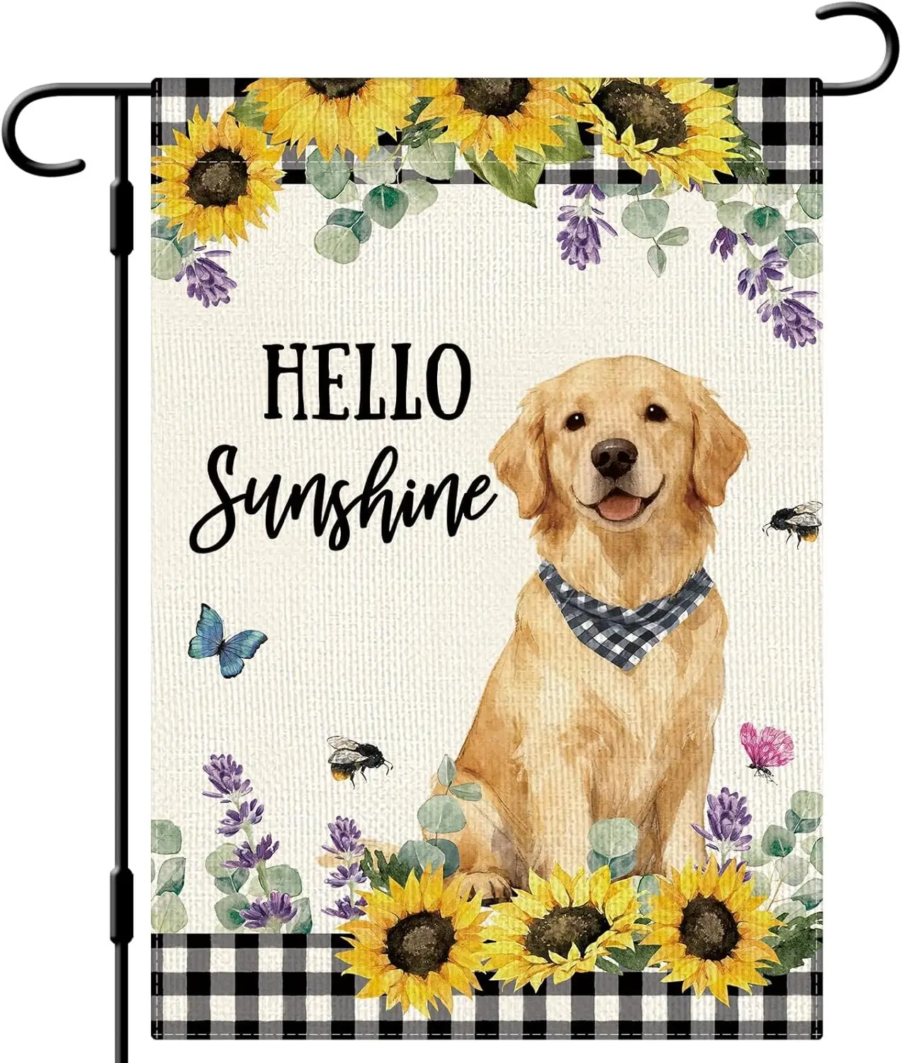 DLZDN Hello Sunshine Sunflower Golden Retriever Dog Garden Flag 12×18 Inch Double Side Vertical Burlap Farmhouse Yard Sign S AAS