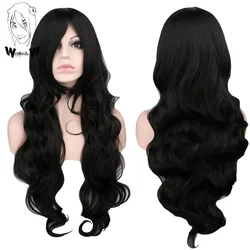 WHIMSICAL W Long Black Wigs Cosplay Body Wave Synthetic Hair Wigs with Bangs For Women High Temperature Fiber Natural Hair