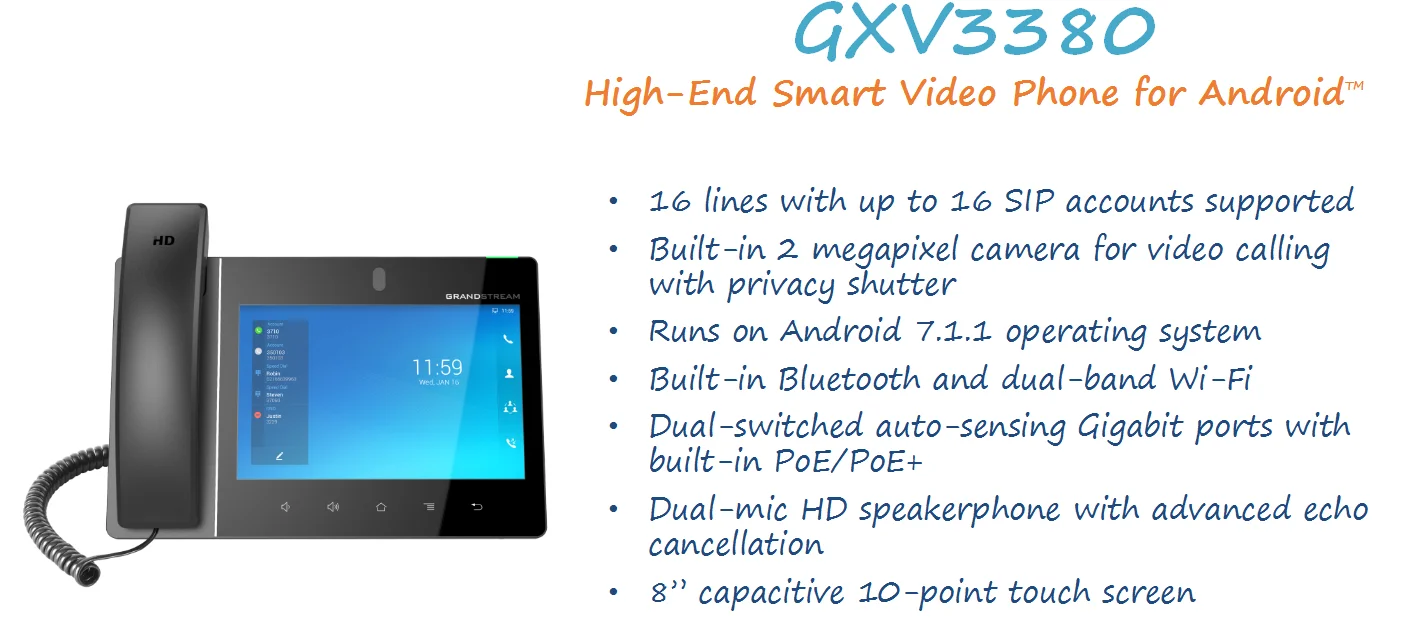 โทรศัพท์วิดีโอ IP HD GXV3380