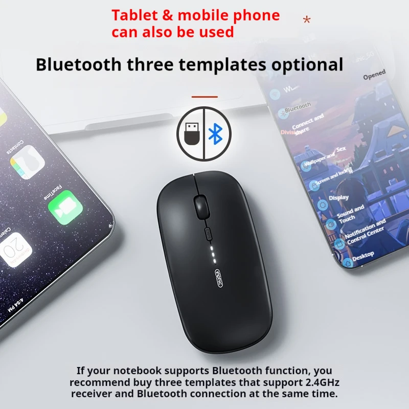 Inphic P-M1 Wireless Mouse Office Mute Mouse Rechargeable Bluetooth Three-Mode Power Display Suitable For Apple Mac Laptop Pc