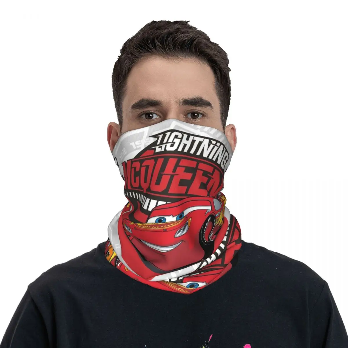 Custom Lightning Mcqueen Bandana Neck Gaiter Windproof Face Scarf Cover Women Men Cars Headband Tube Balaclava