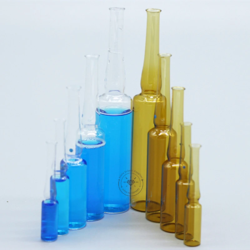 100pcs/lot Glass ampoule Transparent/Brown Injection Bottle easy breaking Curved neck easy to fold ampoules