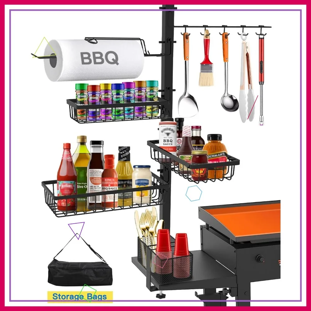 

Versatile Outdoor Grill Organizer with Paper Towel Holder and Spice Racks for Camping and BBQ