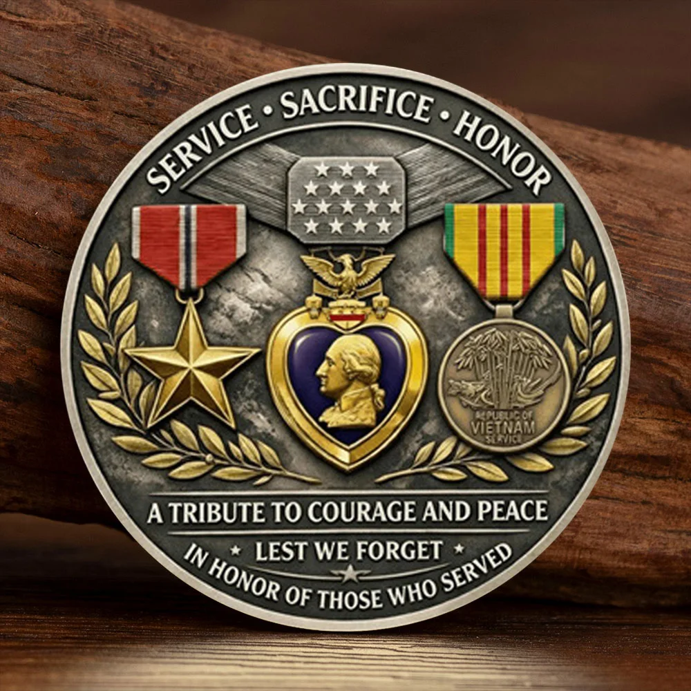 1955-1975 Honoring Vietnam War Veterans Silvery Plated Souvenir Coin POW.MIA A Tribute To Courage and Peace Collection Coin