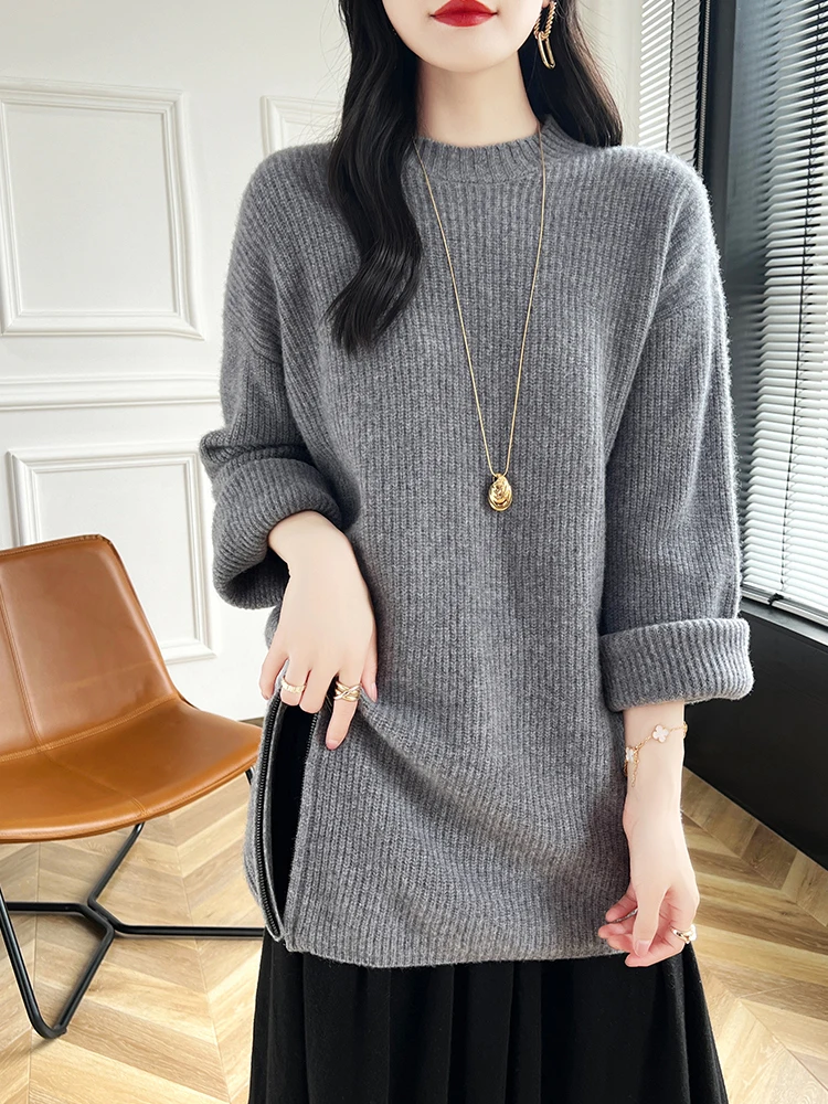 

100% pure wool sweater women's new O-neck cashmere sweater pullover sweater with loose knit sweater inside top