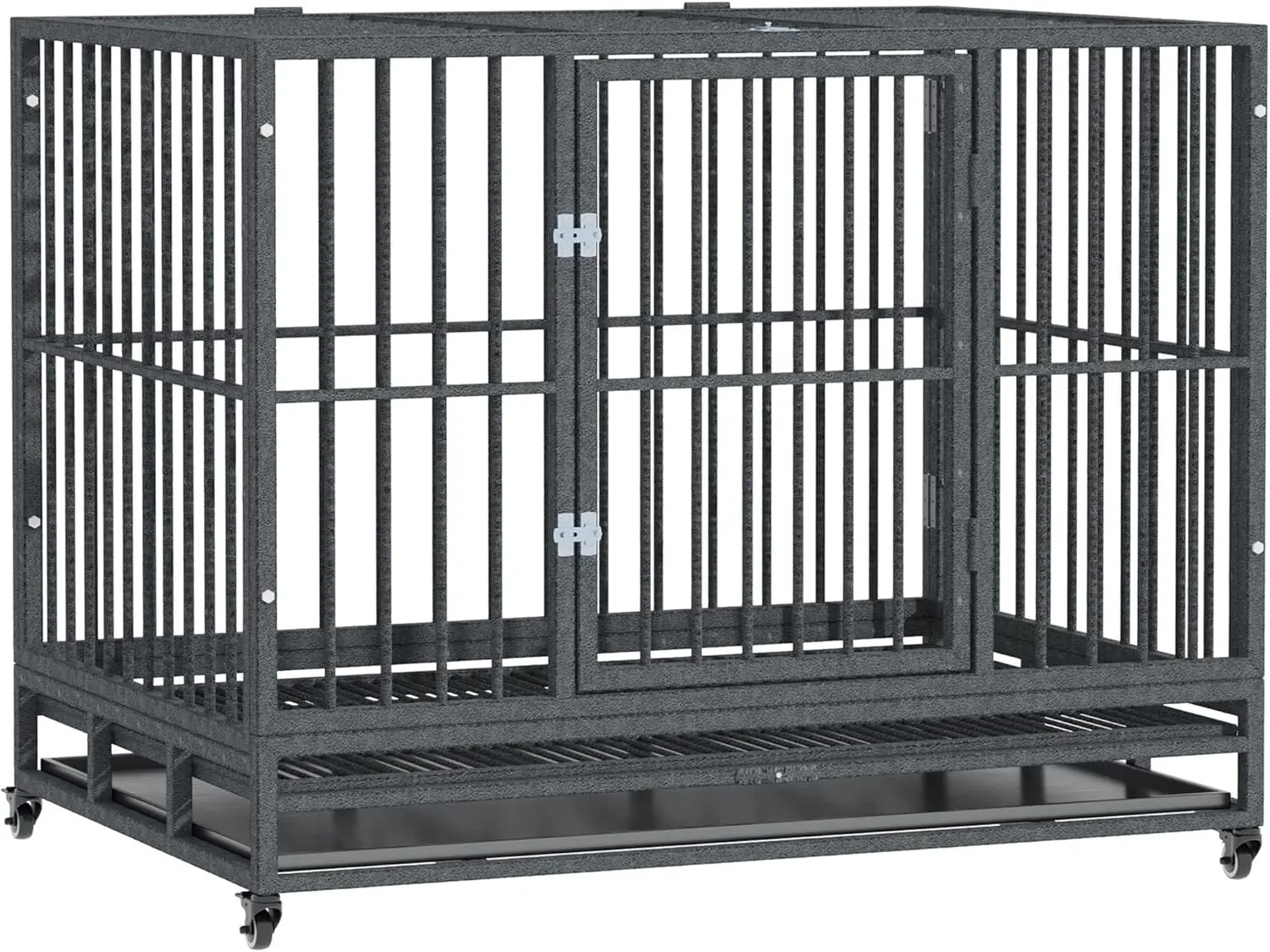 

PawHut 43" Heavy Duty Dog Crate Metal Cage Kennel with Lockable Wheels, Double Door and Removable Tray