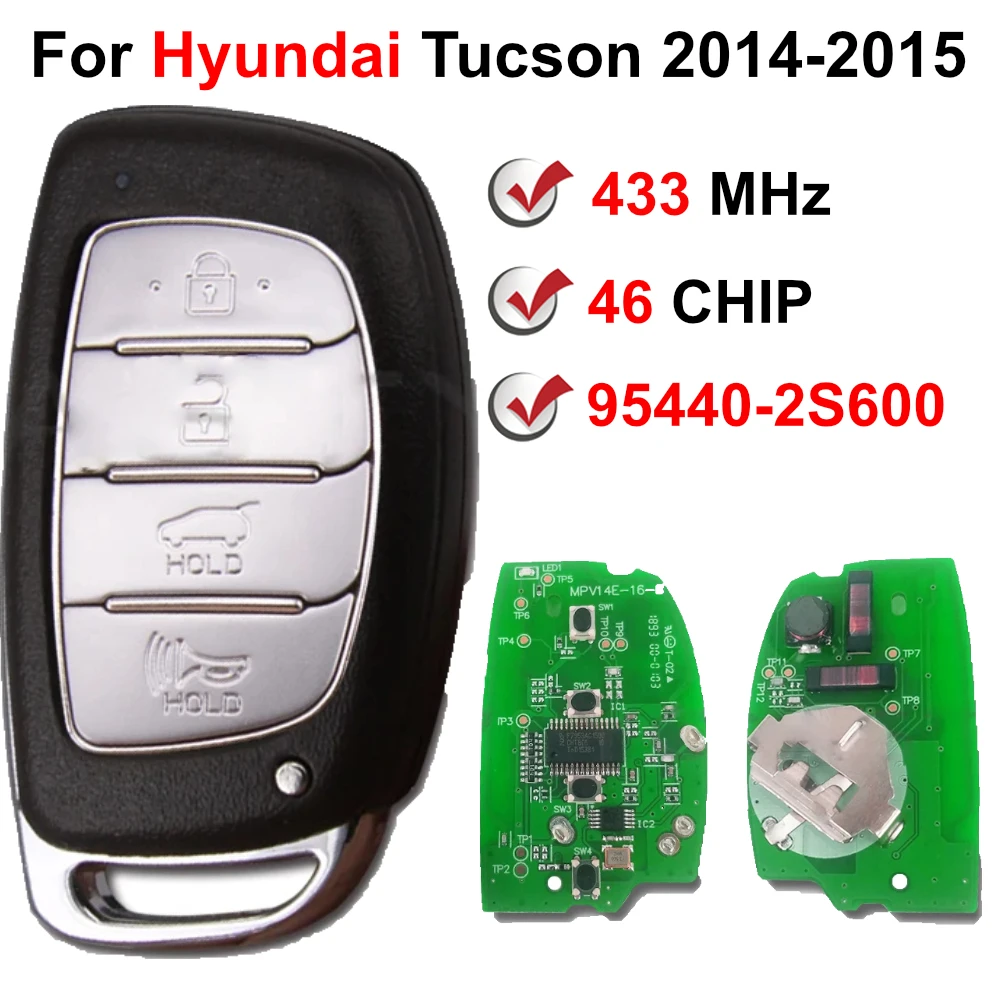 New 4 Button Blade 95440-2S600 433MHz PCF7953A 46 Chip Smart Remote Car Key Fob Key For Hyundai TUCSON 2014 2015