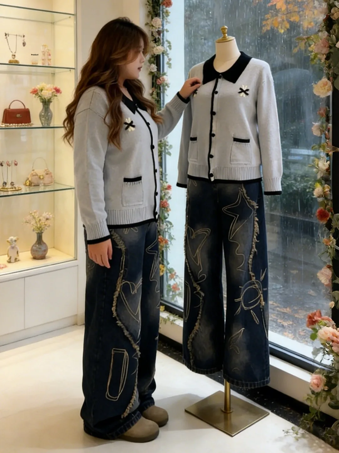 

Женские джинсовые брюки больших размеров в винтажном стиле с вышивкой и бахромой, свободные, широкие штанины, весенняя новинка, с высокой талией