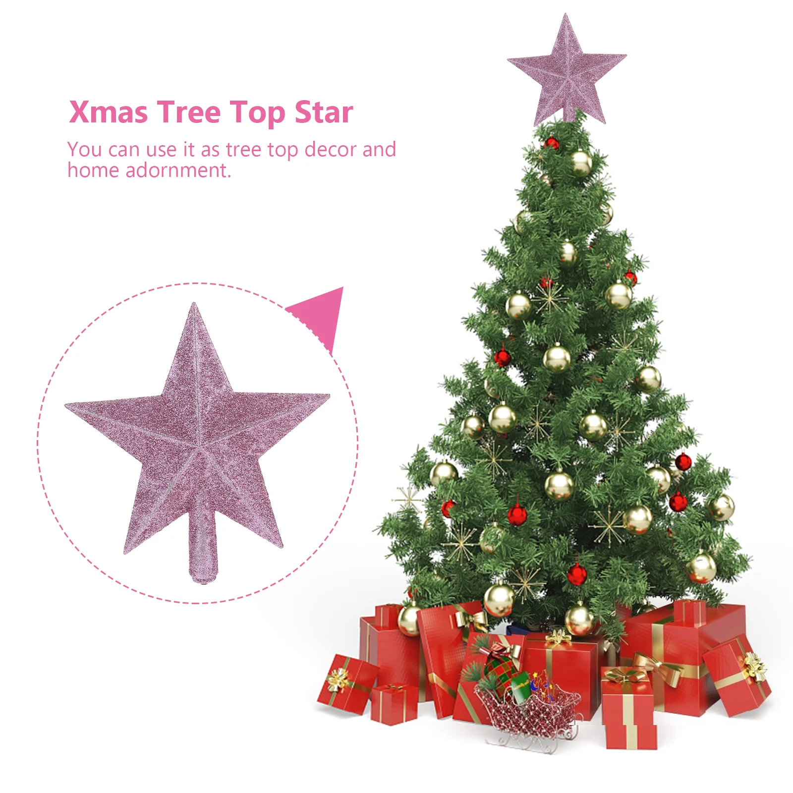 20cm Christmas Tree Sparkle Star Glittering Christmas Tree Topper Decoration Ornaments Home Decor (Pink)