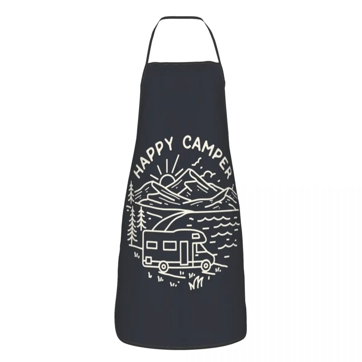 Happy Camper Apron Chef Cooking Baking Tablier Sleeveless Bib Kitchen Cleaning Pinafore for Women Men Gardening