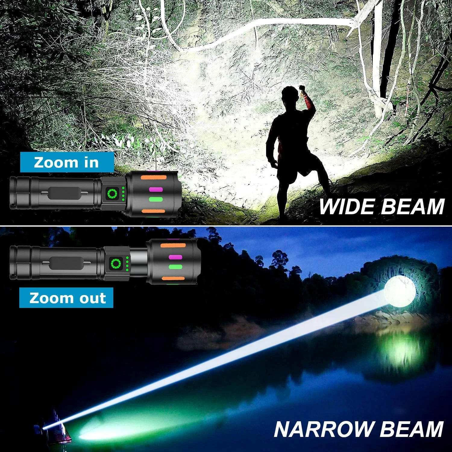 High Power Flashlight Rechargeable Retractable Flash Powerful Lantern Outdoor Camping and Emergency Use Super Bright Flashlight