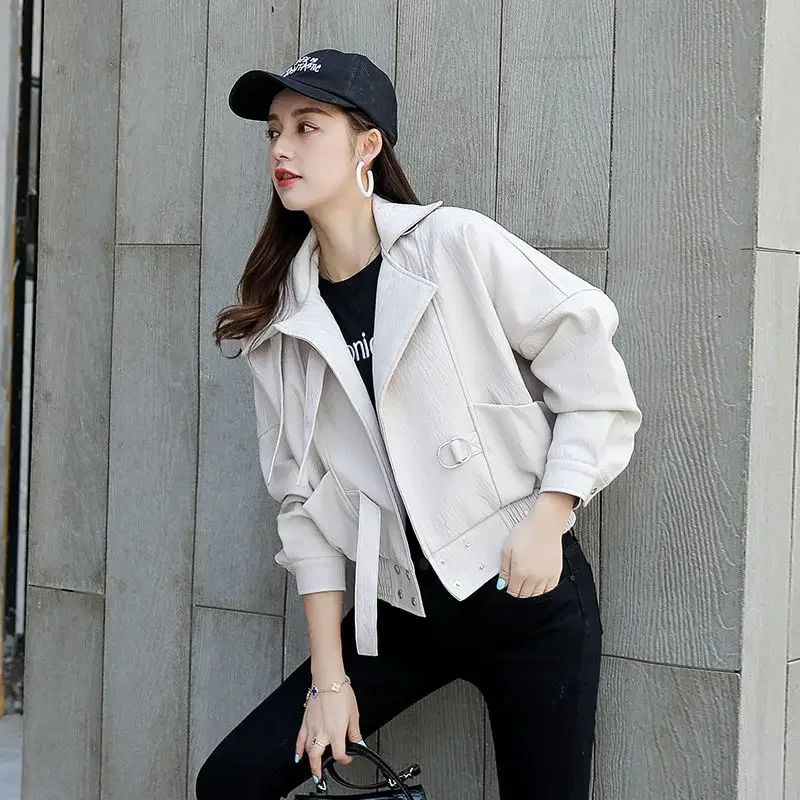 2024 New Leather Jacket Women Spring Autumn Coat Women Faux PU Bike Jacket Moto Leather Jacket Lady Casual Street Outwear Q381