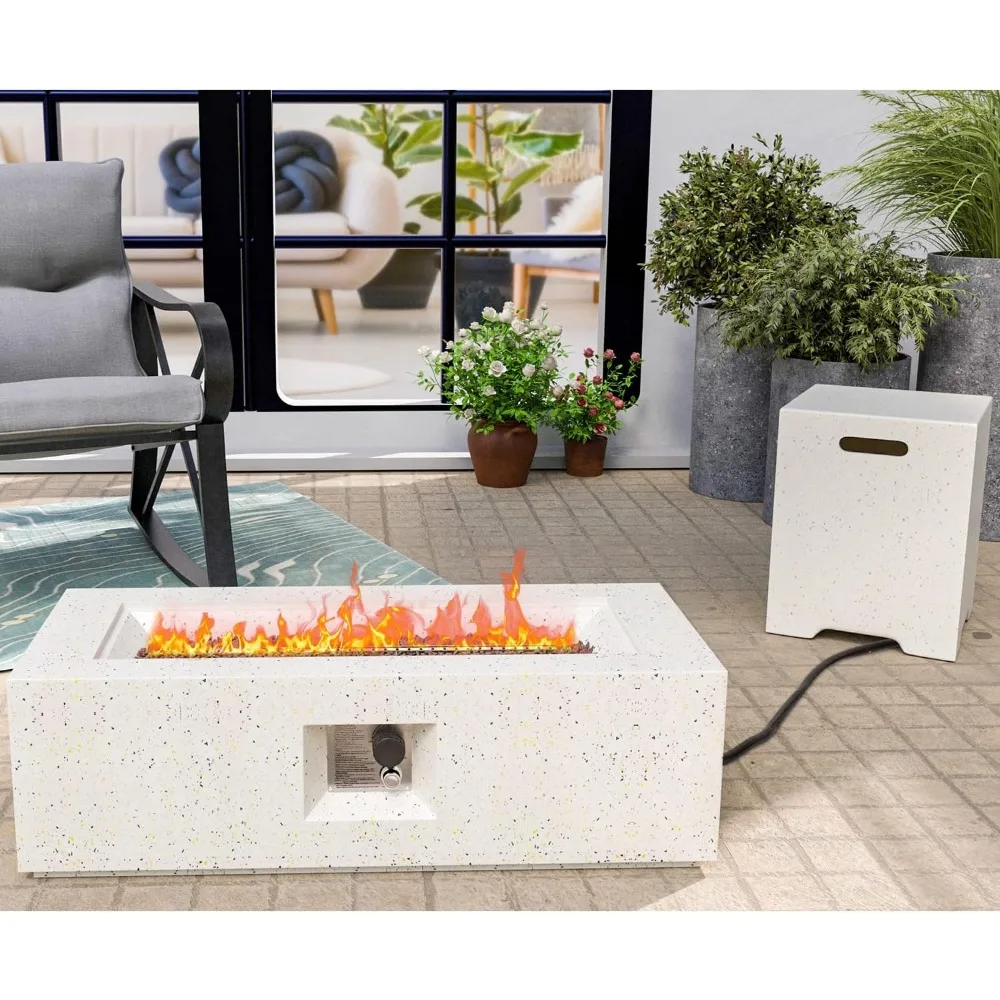 

Outdoor Propane Fire Pit 50,000 BTU 42-in x 17-in Gas Fire Table, Outside Smokeless Firepit with Lava Rocks and Rain Cover.