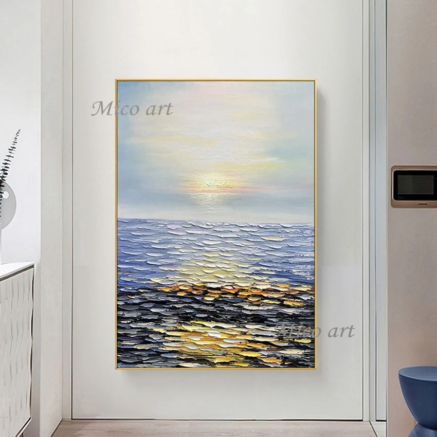 Palette Knife Art Landscape Oil Painting, Abstract Thick Acrylic Wall, Canvas Picture, Unframed,3D Seascape Hand Drawing Artwork