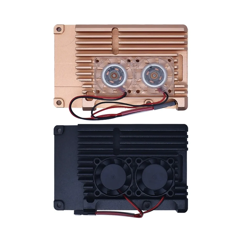 Raspberry Pi 4B Aluminium alloy Case with Dual Cooling Fan Golden Metal Shell Enclosure for Raspberry Pi 4