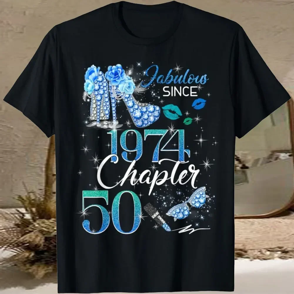 Born in 1974 Floral 50  50 Years Tee Old Birthday 50th Gift Women T-Shirt 1974 50th Birthday Queen Diamond 100% Cotton TShirt