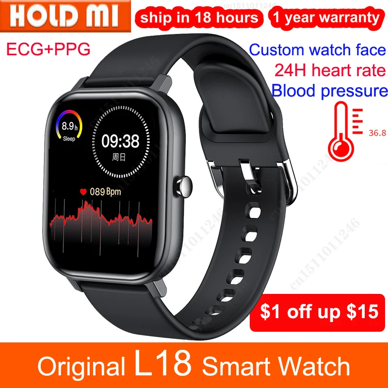 L18 Smart Watch Men ECG PPG Heart Rate Body Temperature Monitor IP68 Waterproof Sports Fitness Tracker Smartwatch Android