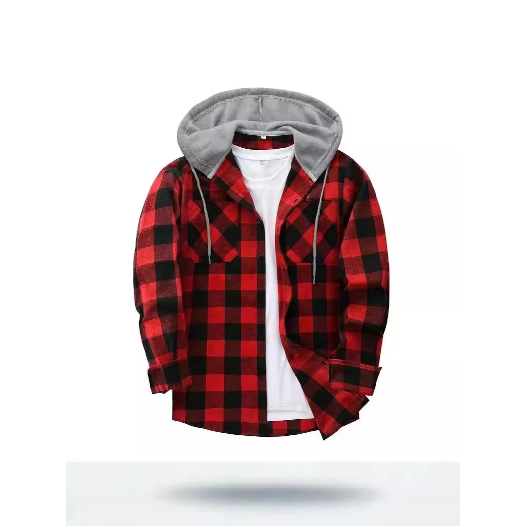 

Мужская фланелевая повседневная клетчатая хлопковая длинная све с капюшоном, теплая всесезонная трансграничная новинка Sle Double ket Cover irt