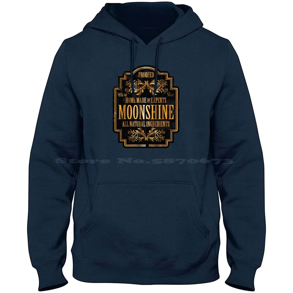 Moonshine Label 100% Pure Cotton Hoodie Tshirt Moonshine Label Emblem White Lightning Mountain Dew Hooch Beverage Distilled