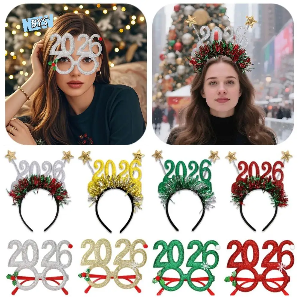 

Exquisite Sequin 2026 Happy New Year Headband Cute Star Christmas Headpiece Creative Sweet Glitter Hair Hoop Photo Prop