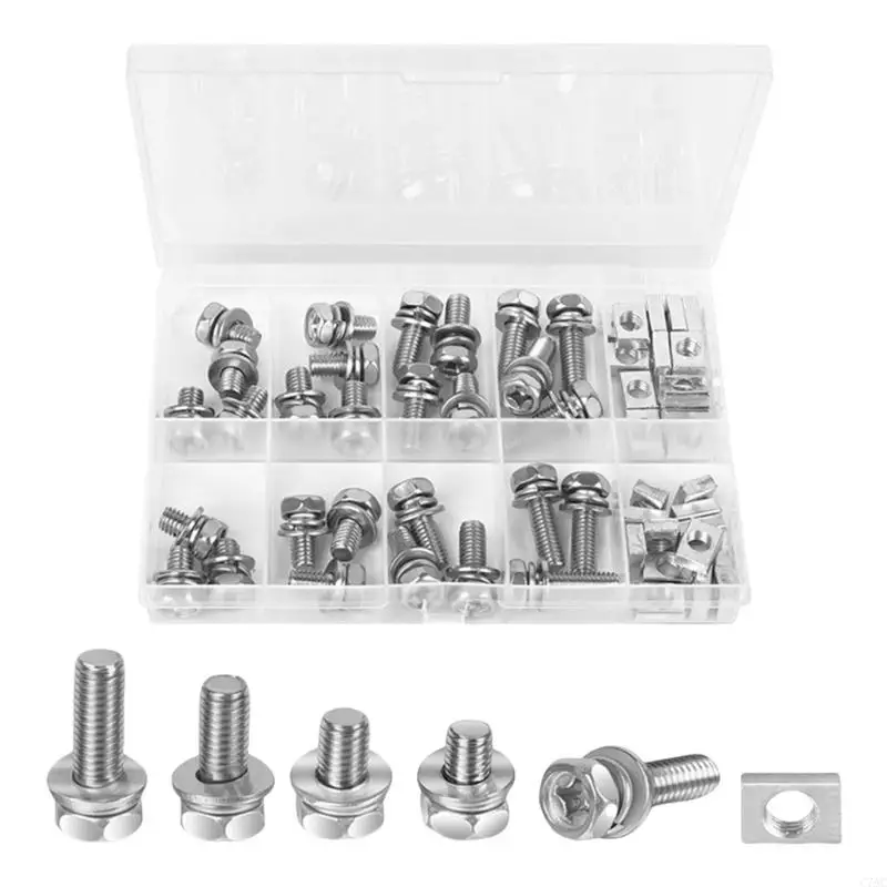 Steel Flanges Screws & Nut Set with Storage 56pcs for Long Terms Stability C7AC