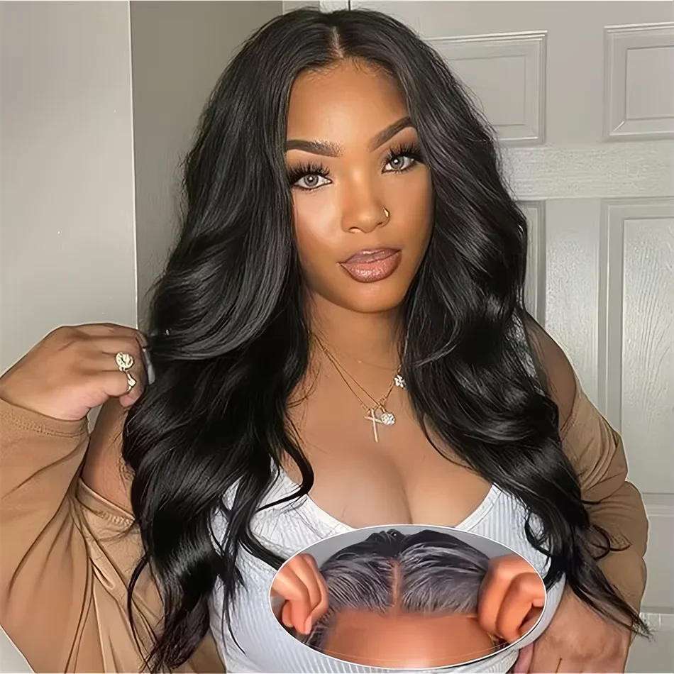 Pelucas delanteras de encaje 13x6, cabello humano de 200 de densidad, pelucas frontales de encaje HD con ondas corporales, cabello humano prearrancado, Frontal sin pegamento negro Natural W