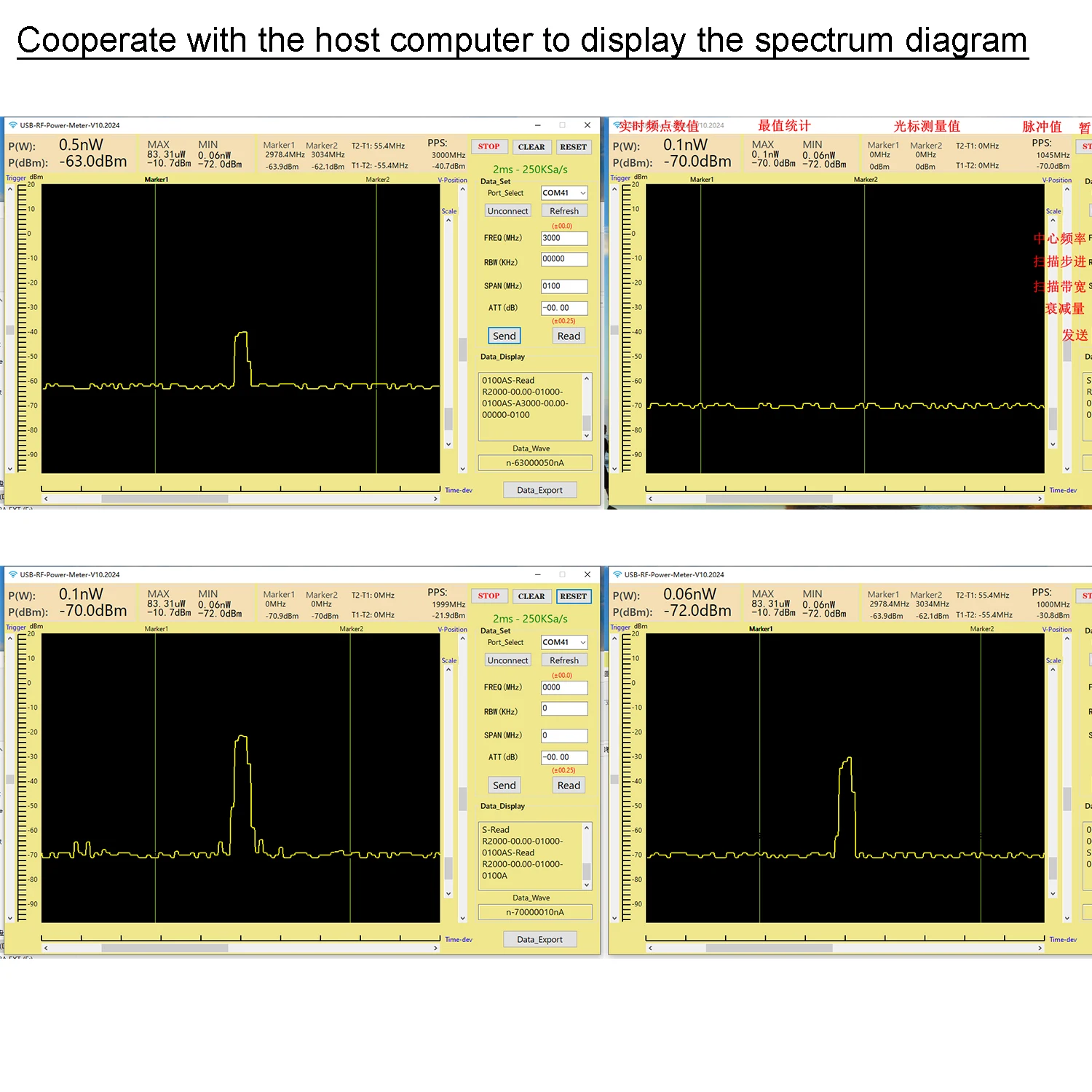 35M~4.4GHz N-type RF Power Meter V10 W Spectrum Analyzer Display TYPE-C Communication -70~+30dbm Attenuator Power Detector EMC