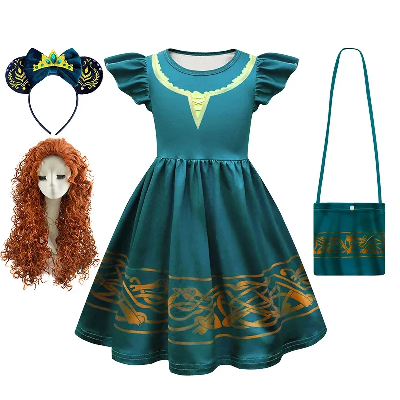 Halloween Brave Girls Merida Princess Dress for 2-10 Age Christmas Carnival Masquerade Children Birthday Party Cosplay Costume