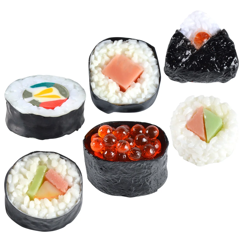 6 Pcs Simulation Sushi Fake Decor Steamed Vermicelli Roll Pvc Artificial Japanese Food