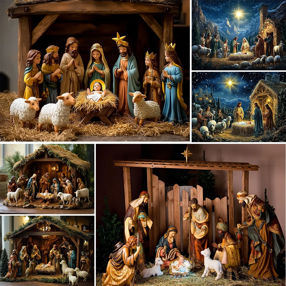 Nativity Scene Starry Night Tapestry Religious Manger Scene Tapestry Wall Hanging Traditional Easter Birthday Wall Decoration