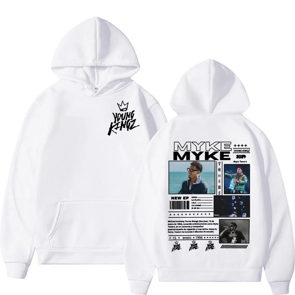 Rapper Myke Towers Album Cover Hoodie Men Women's Clothing Hip Hop Street Vintage Hooded Autumn/Winter Comfort Fleece Sweatshirt