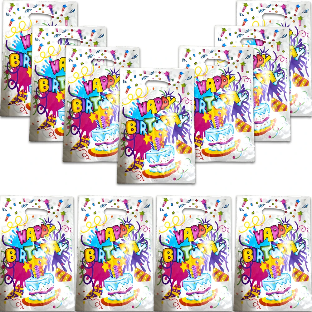 10-30pcs Happy Birthday Party Gift Bags Plastic Candy Bags Loot Bags Boys Girls Favor Children's Birthday Party Supplies Decor