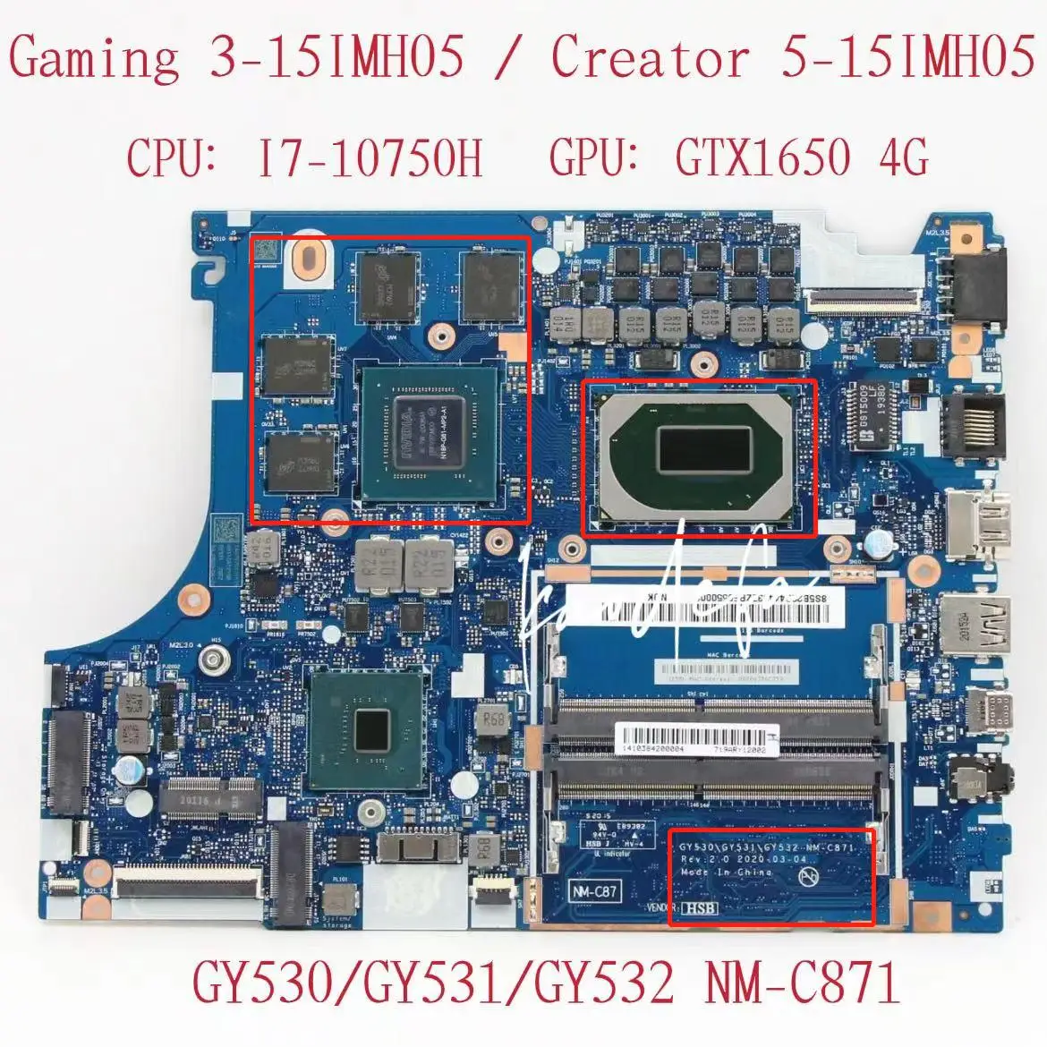 

Gaming 3-15IMH05 Mainboard For Ideapad Creator 5-15IMH05 Laptop Motherboard CPU:I7-10750H GPU:GTX1650 4G DDR4 NM-C871 5B20S44485