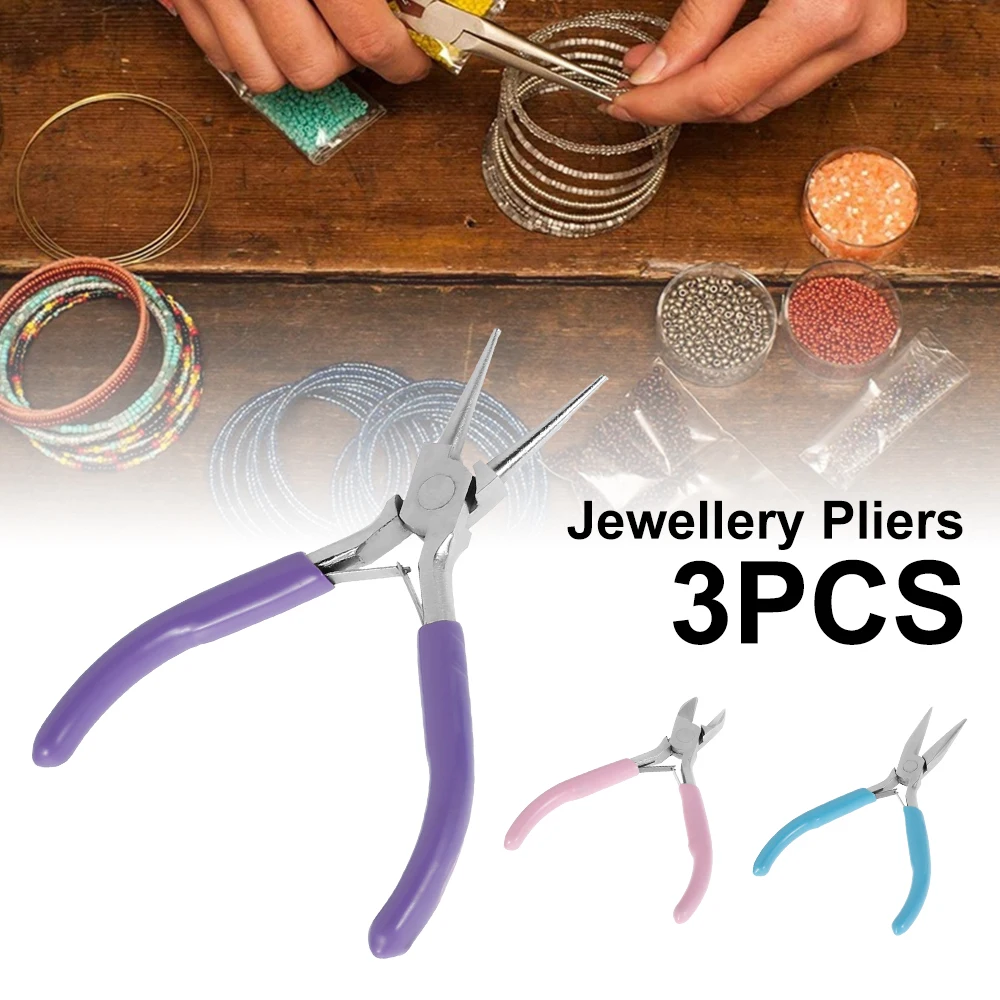 Mini Handmade Pliers Three-color Jewelry Pliers Set DIY Needle Nose Pliers Round Nose Pliers Jewelry Making Repair Tool