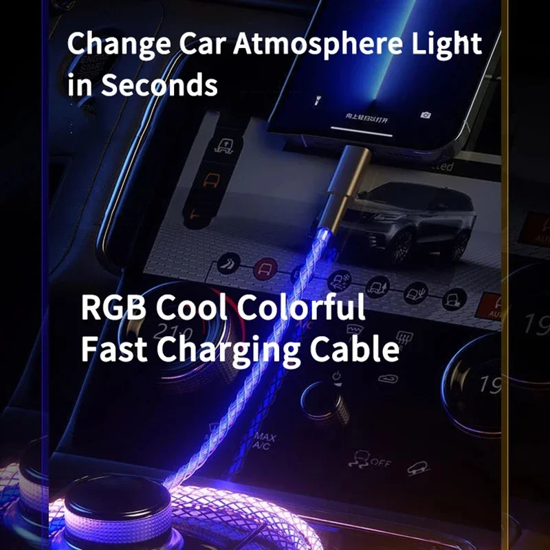 RGB Super 6A Fast Charging Date Cable Flow Cool Colorful Streamer linea incandescente per Huawei Xiaomi Type-C USB C Charger