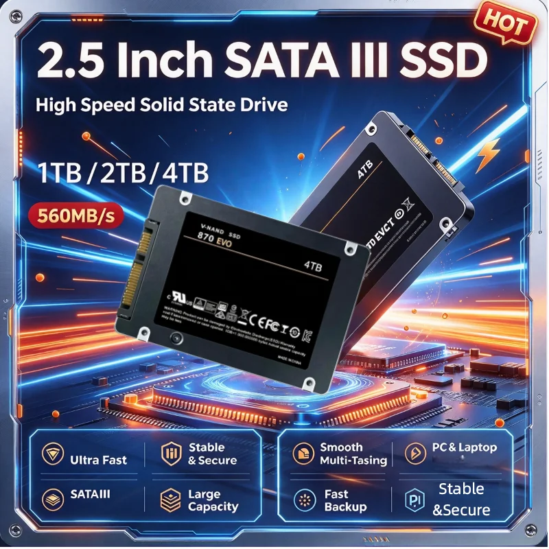 2026 Upgrade SATA III 2.5" Original SSD 500GB 1TB 2TB 4TB 870-EVO Internal Solid State Hard Disk for Laptop Notebook Desktop