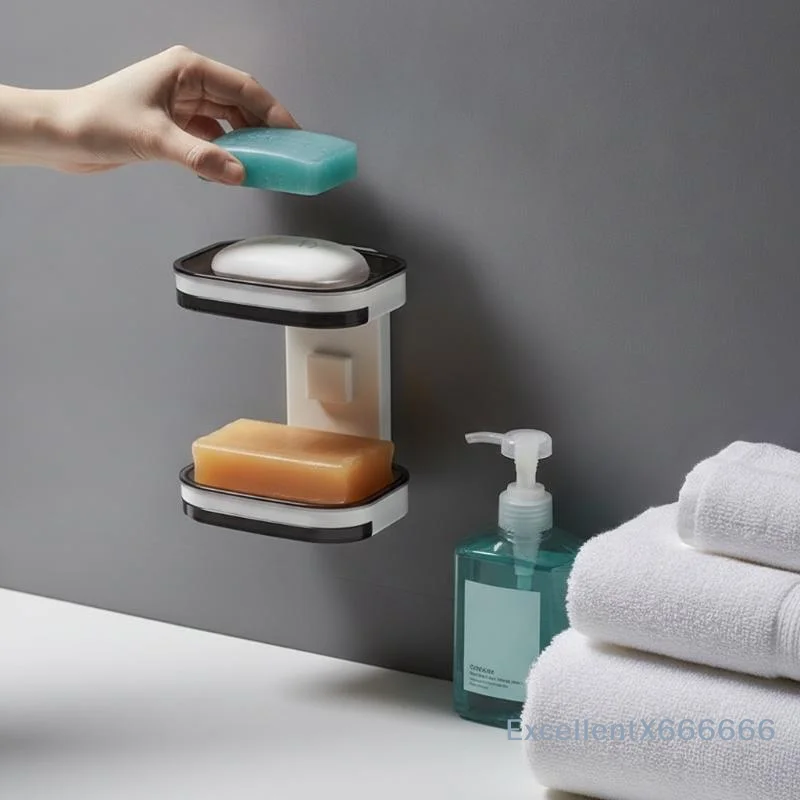 Wall Mounted Soap Dish Easy Clean Drainable Strong Suction Cup Single Layer for Bathroom Shower RV Travel Use