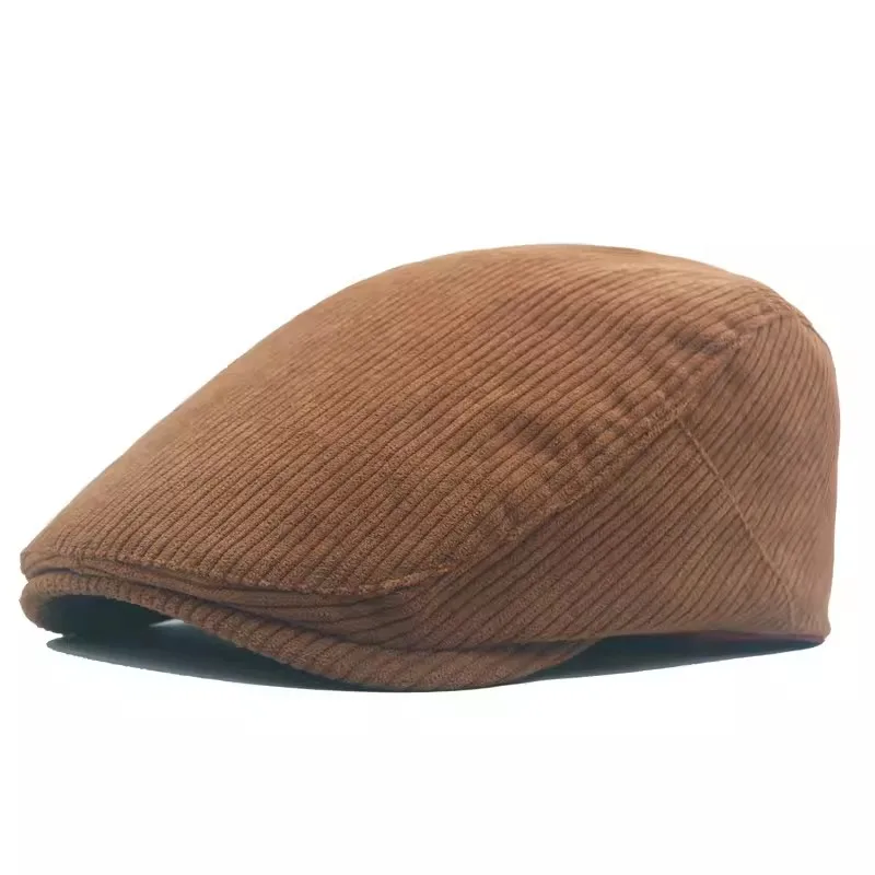 Autumn Corduroy Beret Hat for Men Sun Hats Solid Color Berets Vintage  Caps Flat Ivy Casquette Adjustable Cabbie Hat