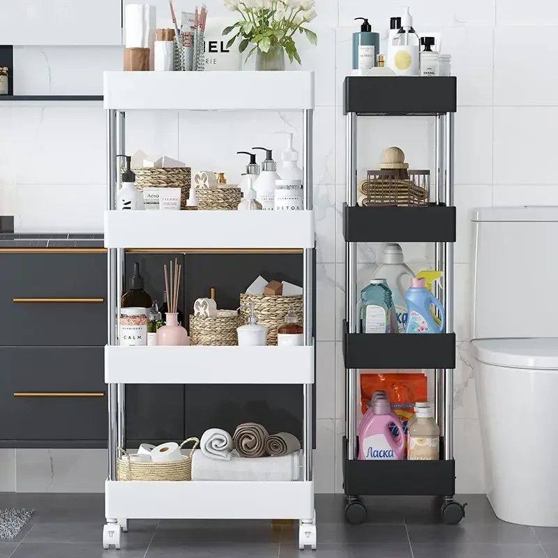 Bathroom storage rack bathroom floor-standing movable multi-layer trolley toilet bedroom gap storage storage rack